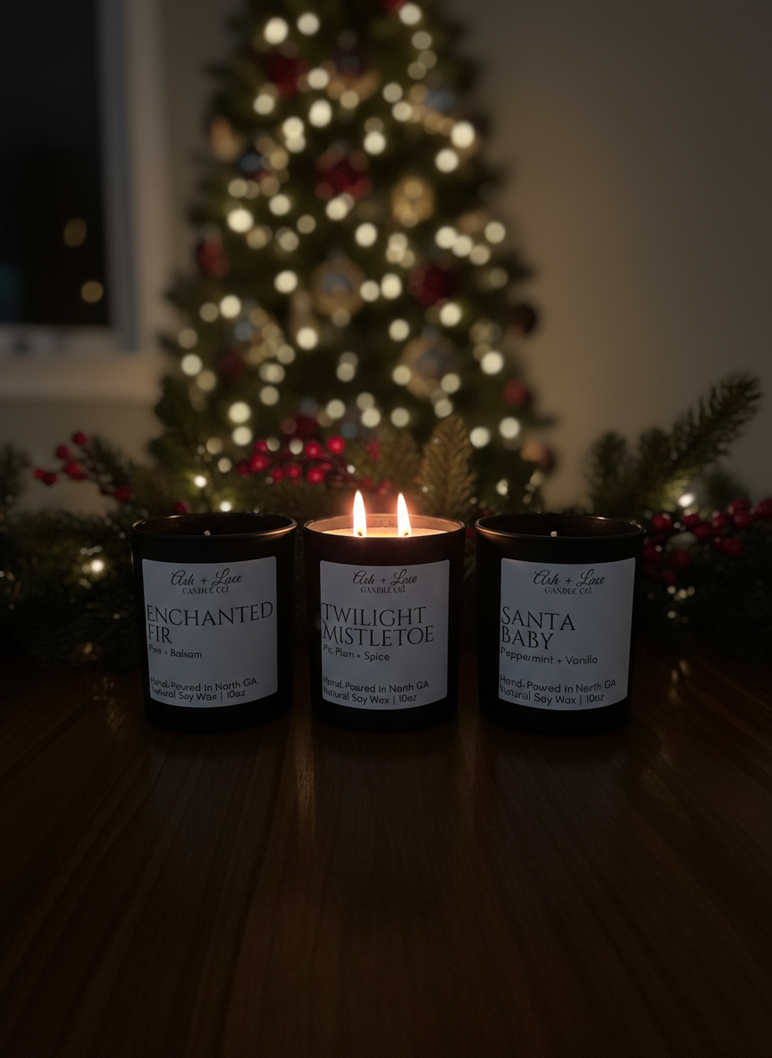 Dark moody candles with festive Christmas decor