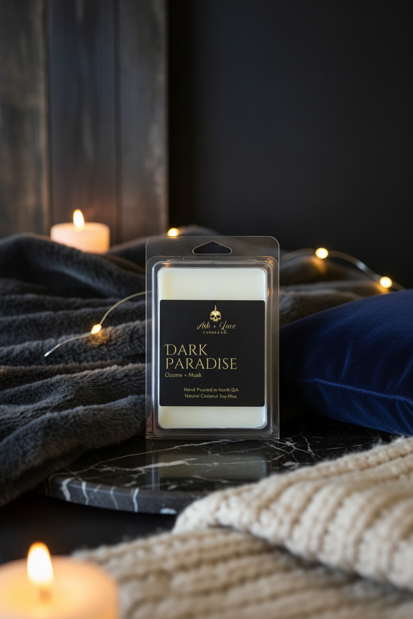 Dark Paradise wax melt luxe cozy marketing image