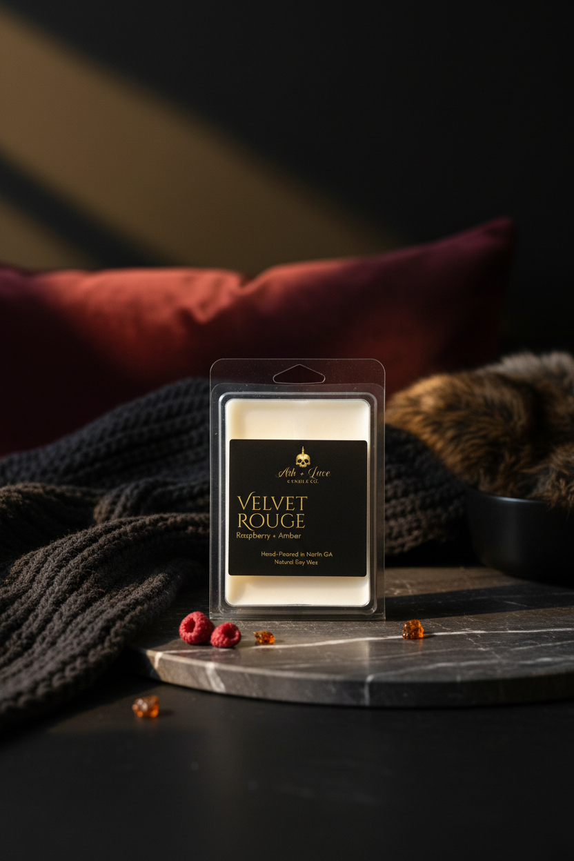 Velvet Rouge wax melt luxe cozy marketing image